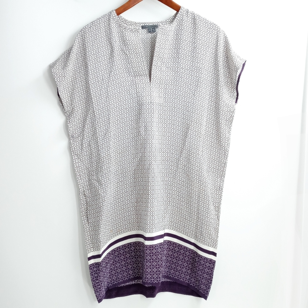 Vince Silk Purple Print Trapunto Shift Dress - Picture 2 of 13